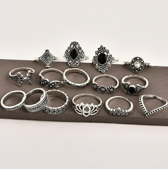 15pc Silver Toned Bohemian Joint and Knuckle Rings - Picture 2 of 3